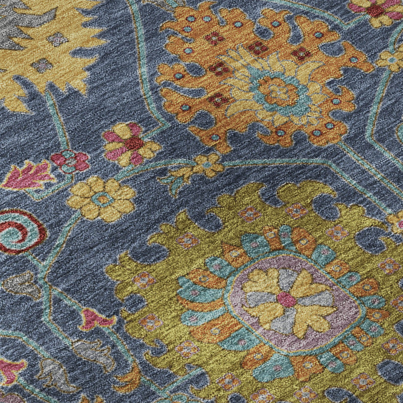 Tapis damassé de qualité supérieure Mayfield AMF2288, 1 pi 8 po x 2 pi 6 po, Marine