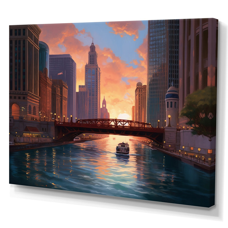 Chicago City Scene IV, reproduction d'art sur toile, H 34 po x l 44 po x P 1,5 po, Toile tendue