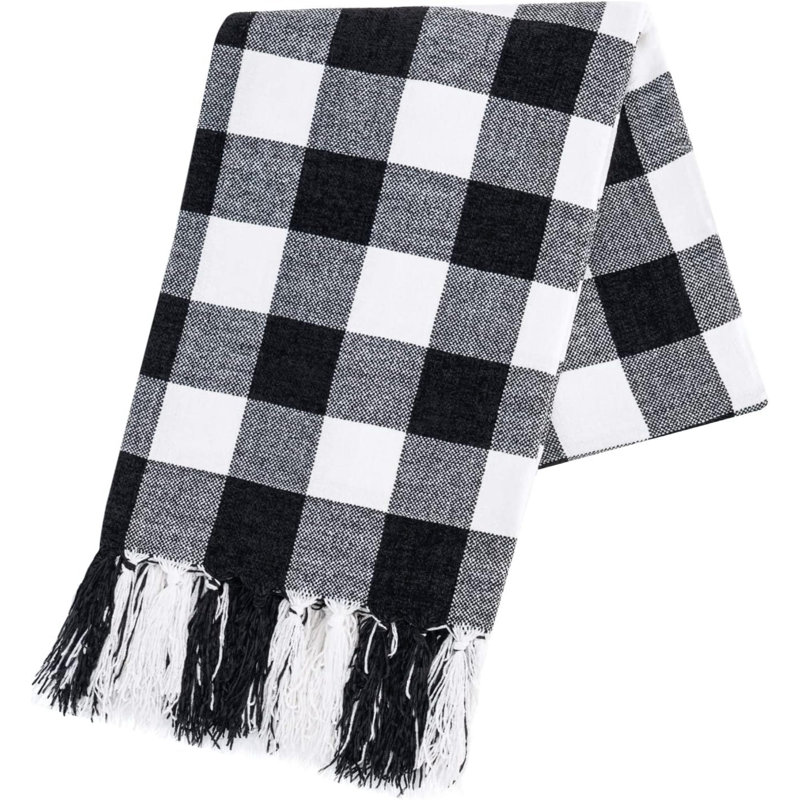 Jeté en chenille douce, L 60 po x l 50 po, Tissu écossais noir / blanc