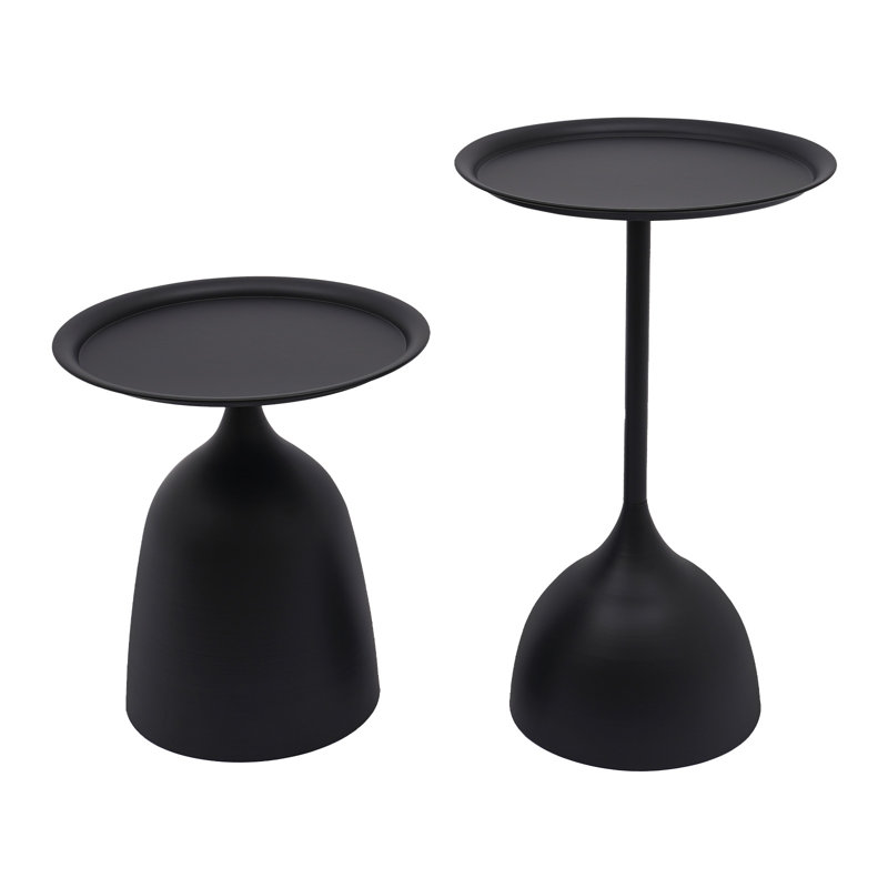 Round Side Table Set Round Coffee Table End Table Set, Black
