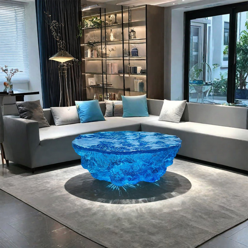 Table basse ovale simple et luxueuse bleu océan