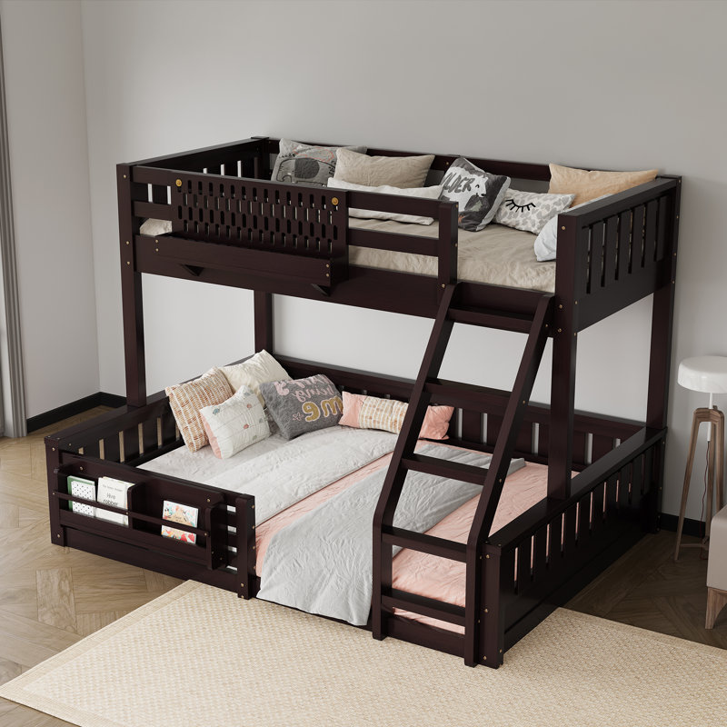 Space-saving Twin Xl Over Queen Bunk Beds, Durable Wood, Modern Espresso Finish