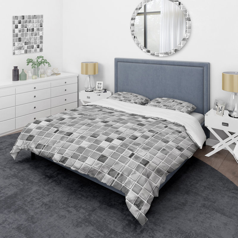 Grey Mosaic Tiles III - Modern Duvet Cover Set, King Duvet Cover + 2 King Shams