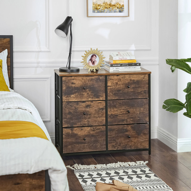 Commode double 6 tiroirs Flozell, Brun rustique