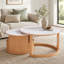 Table basse gigogne ronde avec plateau en placage de marbre blanc, rangement à 2 niveaux et 1 tiroir, naturel, 28,5 po