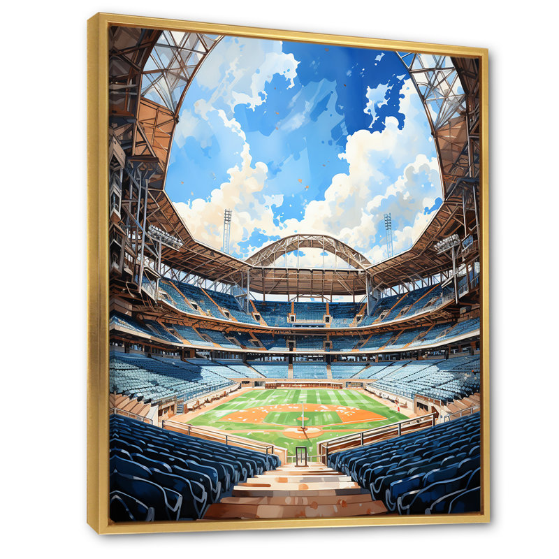 «Abstract Baseball Stadium I - Cityscapes», art mural sur toile, Cadre flottant doré, H 44 po x l 34 po x P 1,5 po