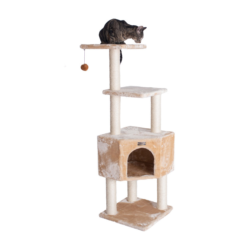 48'' Beige Faux Fur and Sisal Cat Tree Tower