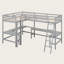 Lit mezzanine simple en forme de L avec 2 bureaux encastrés, structure en bois massif, lits simples, espace d'étude et de rangement - Conception moderne peu encombrante-1715531191