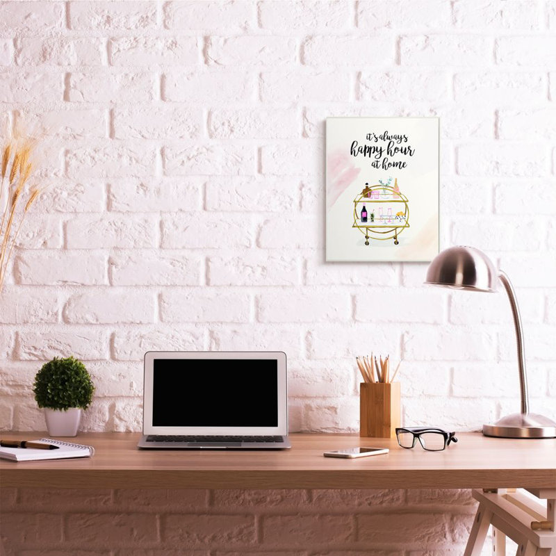 Happy Hour Text Tray Drinks Watercolor Glam Phrase by Victoria Borges - Print, Wall Plaque, 19" H x 13" W