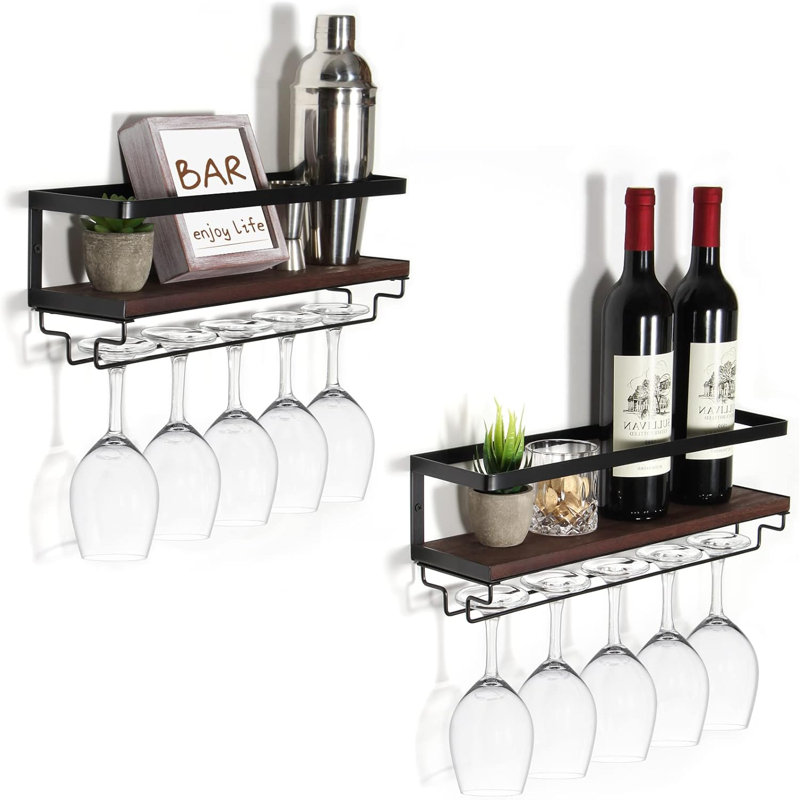 Wall Mounted Wine Rack With Glass Shelf