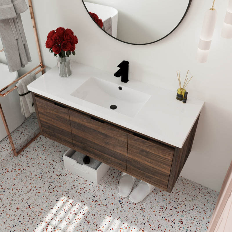 Cyryl 47.23'' Single Bathroom Vanity with Resin Top, California Walnut
