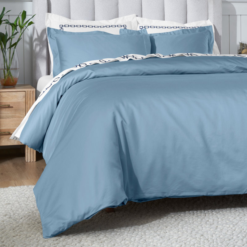 Ensemble de housse de couette de luxe en coton égyptien certifié 650 fils Luxury, Bleu moyen