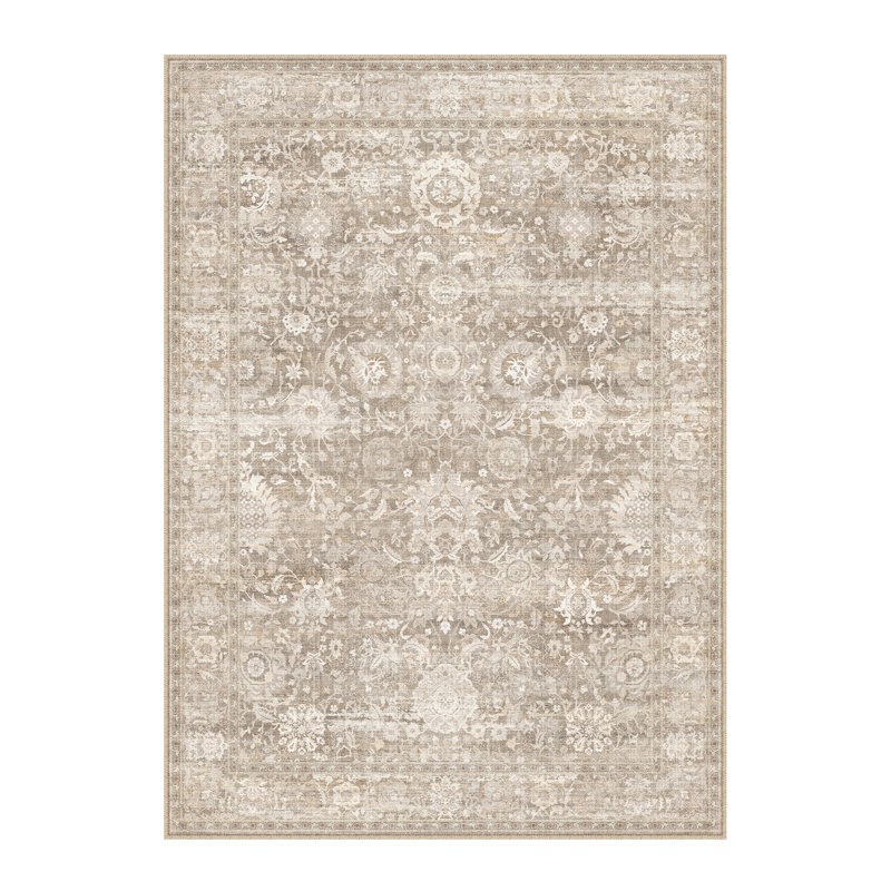Tapis beige / brun / bleu Aurelia, Beige, Rectangle 3'x 5'