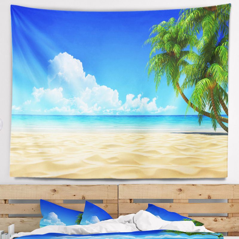 Palmiers de noix de coco en polyester courbés en tapisserie de plage avec accessoires suspendus inclus, H 68 po x l 80 po