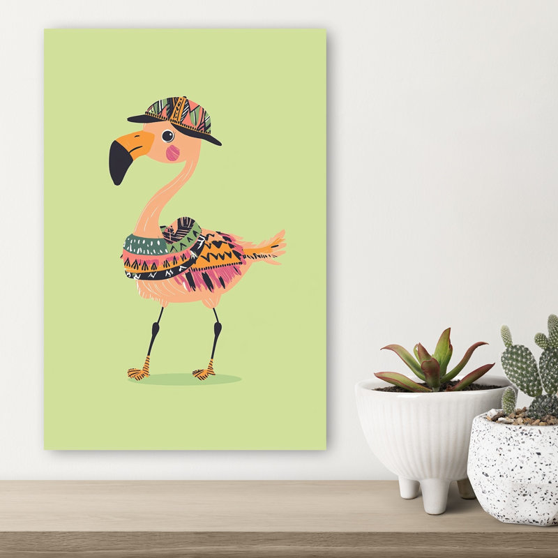 Boho Chic Flamingo Colorful Playful Whimsical Bird Flamingo Nature Summer Wall Art Print by Mathieu - Wrapped Canvas Print