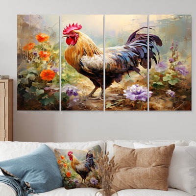 Red Melody Rooster S Flower Gardens - Rooster, ensemble de 4 pièces d'art mural