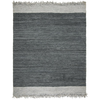 Tapis de couleur unie en coton tissé à la main gris foncé Exley