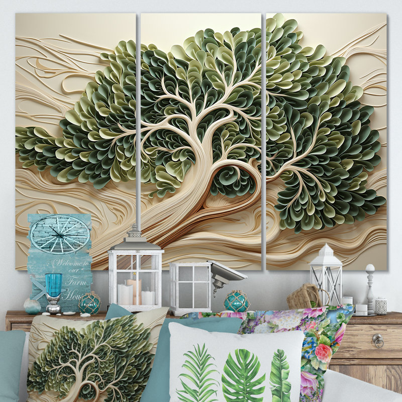 «Tree American Basswood Collage 2», art mural arbre, H 28 po x l 36 po x P 1 po, Toile tendue