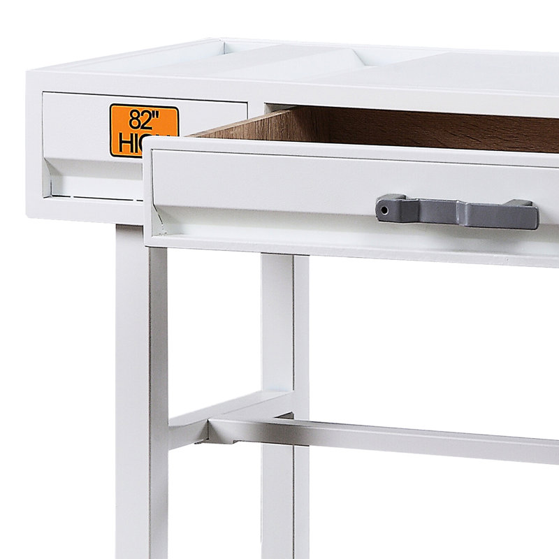 White Desk For Office Use With Industrial Flair And Storage - Workspace Element Design Drawer Essential Item