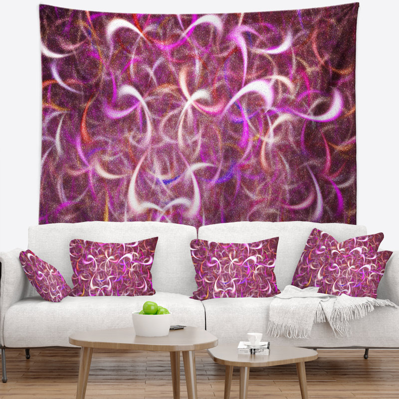 Tapisserie abstraite à motif fractal aquarelle rose, H 32 po x l 39 po