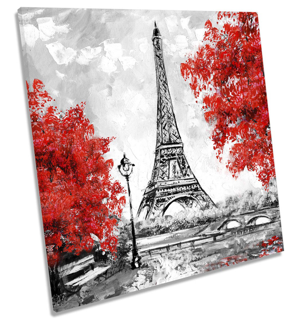 Eiffel Tower Blossom Floral Red - Wrapped Canvas Art Prints