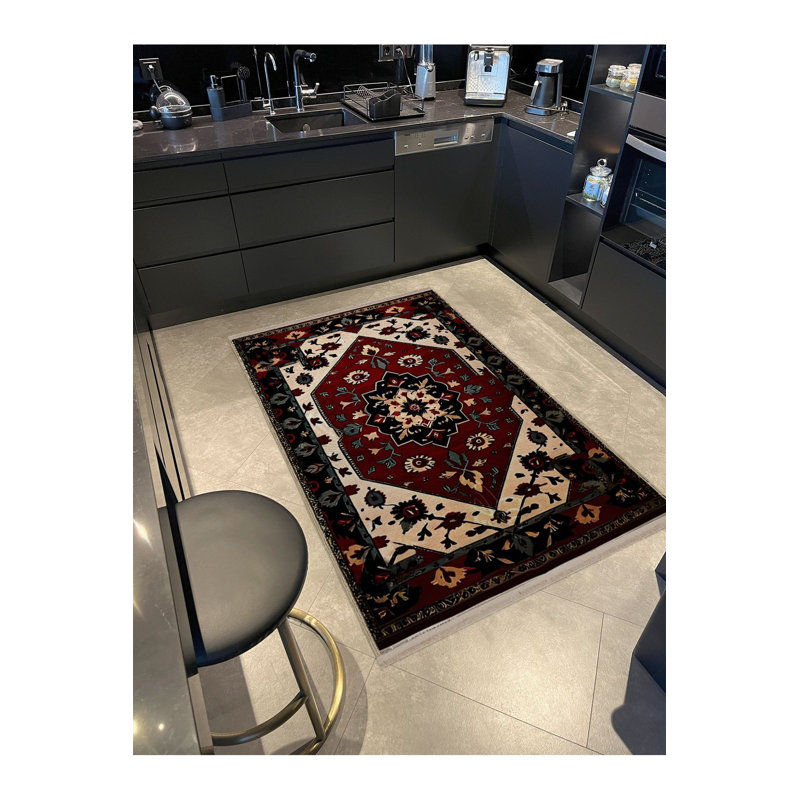 Tapis lavable à la machine Vintage Bourgogne, Tapis de couloir 4 pi 11 po x 9 pi 10 po inclus
