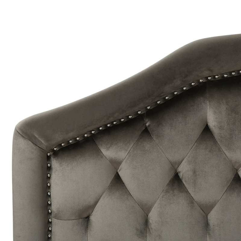 Tête de lit grise avec revêtement en velours et élégance moderne revêtue pour les lits, Gris, Lit simple