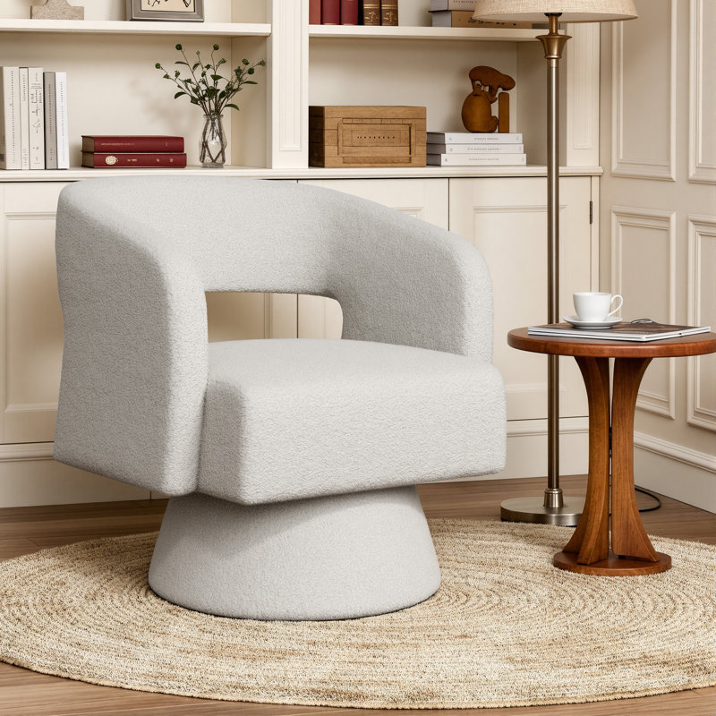 Fauteuil d'appoint pivotant en tonneau avec base pivotante à 360 ° Teddy Teddy, chaise longue moderne pour le salon ou la chambre à coucher