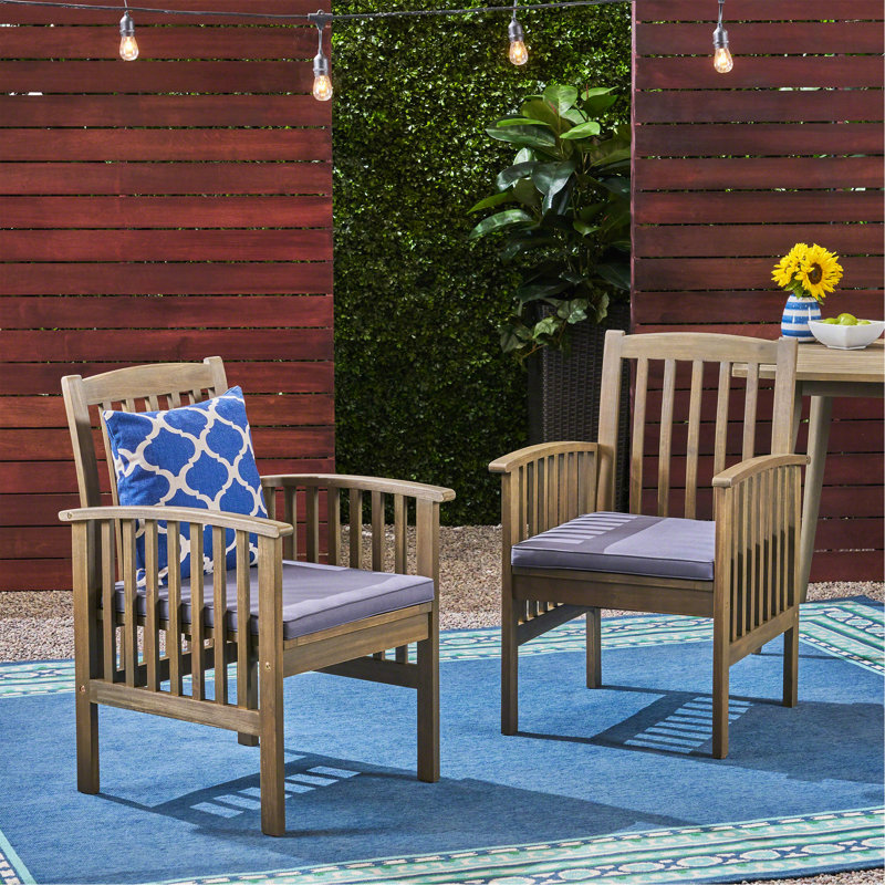 ACACIA DINING CHAIR,2PCS With 2 Cushions, Dark Gray