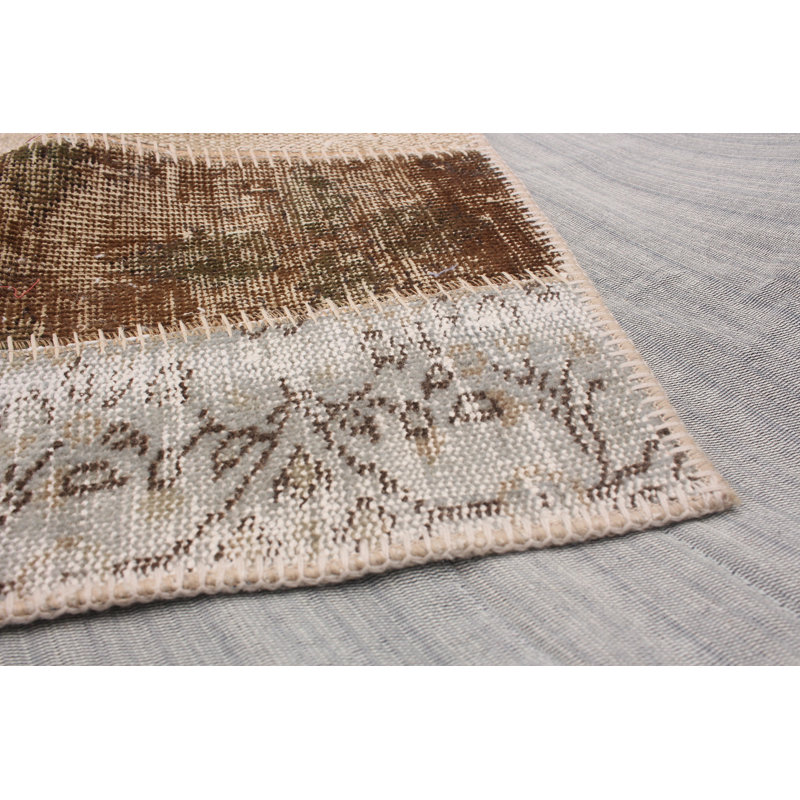 Tapis unique en laine noué à la main style patchwork des années 1980 de 6 pi 1 po x 8 pi 1 po bleu / gris Sohara
