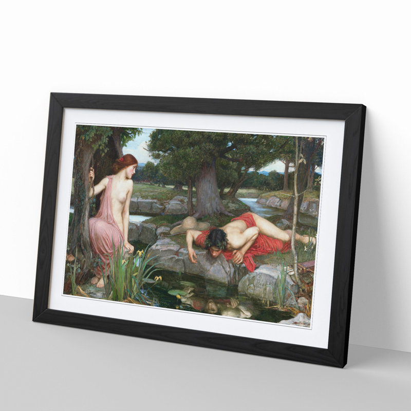 Echo and Narcissus by John William Waterhouse - Framed Print, 27cm H x 36cm W x 2cm D, Black Framed