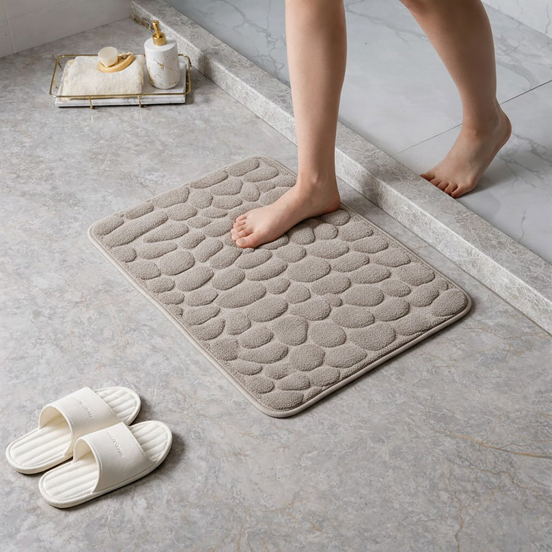 Cobble Stone Mat Non-Slip Bath Mat, Taupe