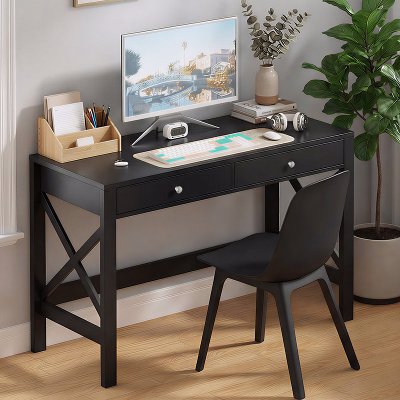 39.4" W Writing Desk with 2 Drawers, Black