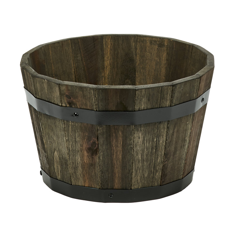 Pot de fleurs en baril Bathily, 9" H x 13" W x 13" D, Brun