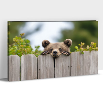 Large Bear Canvas Wall Art Bear Peeking Over Fence Canvas Prints, Wildlife Animal Nature Picture Poster, Bear Wall Art Painting for Home Nursery Bedroom Bathroom Decorations Ready To Hang, 36×48 Inches