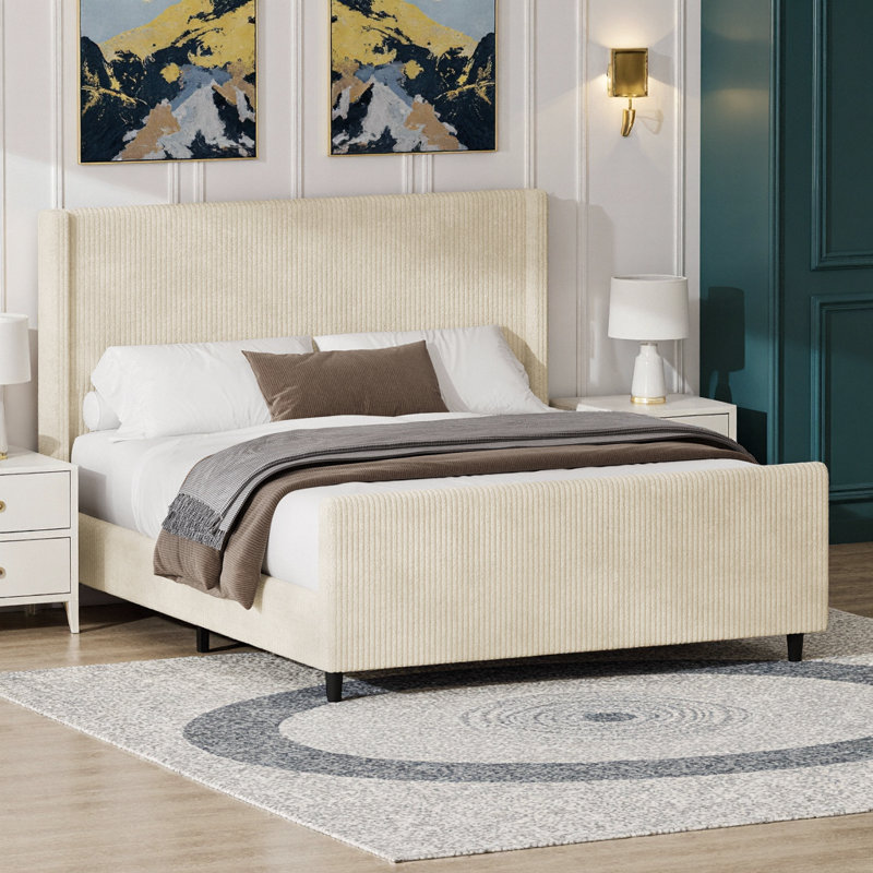 Tête de lit tapissier, sans sommier tapissier, Très grand lit, Crème