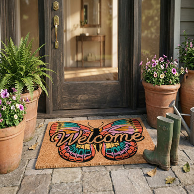 Coir Door Mat Butterfly - Welcome