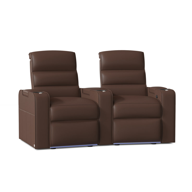 Magnum Upholstered Power Reclining Home Theater Seating with Cup Holder, Luxe Cobblestone