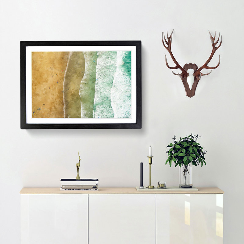Newquay Beach in Cornwall - Picture Frame Graphic Art Print, Black Framed, 45cm H x 63cm W x 2cm D