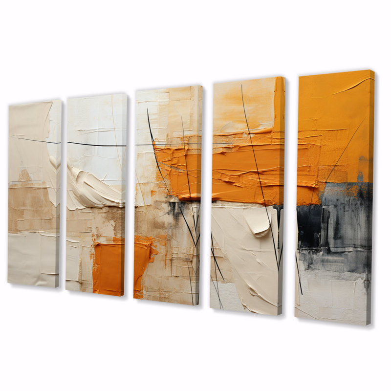 «Textile Symphony II», art mural abstrait sur toile, 5 panneaux égaux