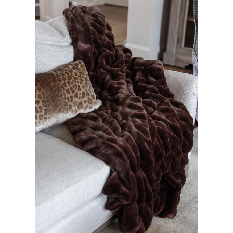 Donna Salyers Fabulous Furs Couture Collection Ruched Mink Faux Fur Throw  Blanket