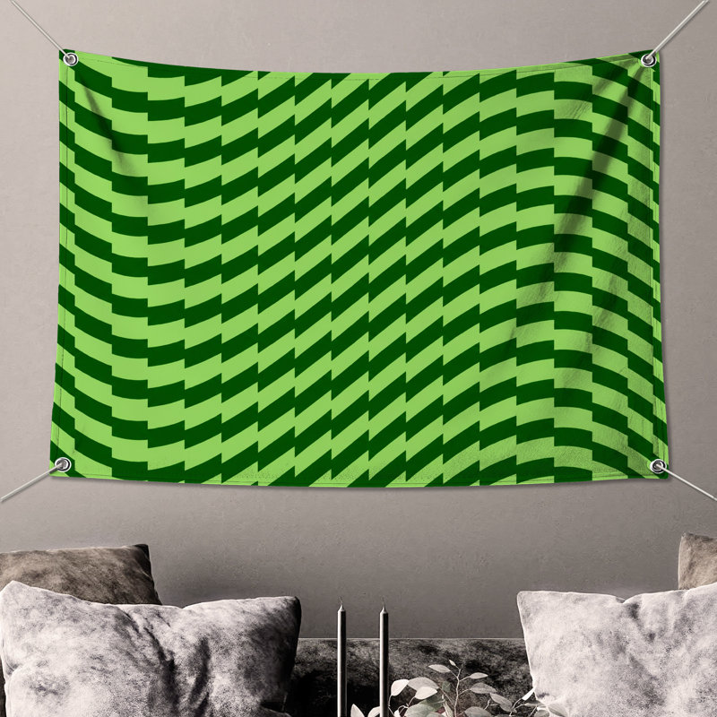 Tapisserie murale motif d'illusion optique verte, H 50 po x l 60 po avec 4 œillets