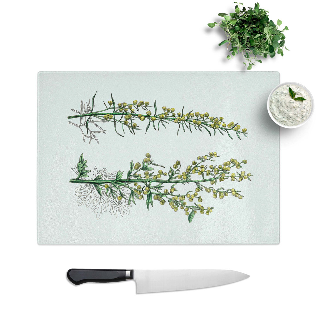 Tempered Glass Mugwort Flowers Illustration Chopping Board