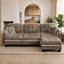 Canapé 3 places en chenille capitonnée avec coussin lombaire et repose-pieds