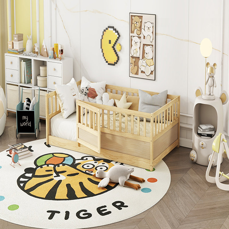 Lit de plancher avec lattes de soutien, Simple, Bois naturel
