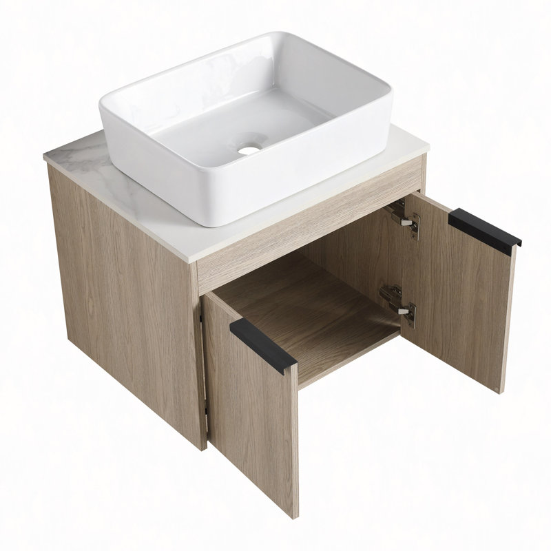 Ensemble de meuble-lavabo flottant 24 po avec lavabo en céramique 24 po. Ensemble de meuble-lavabo mural en chêne blanc