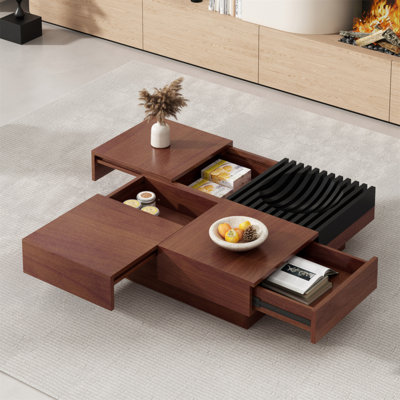 TABLE DE CAFÉ DE RANGEMENT EN BOIS D'ACACIA RÉTRO - INSPIRÉE, DE COULEUR BRUN ET NOIRE