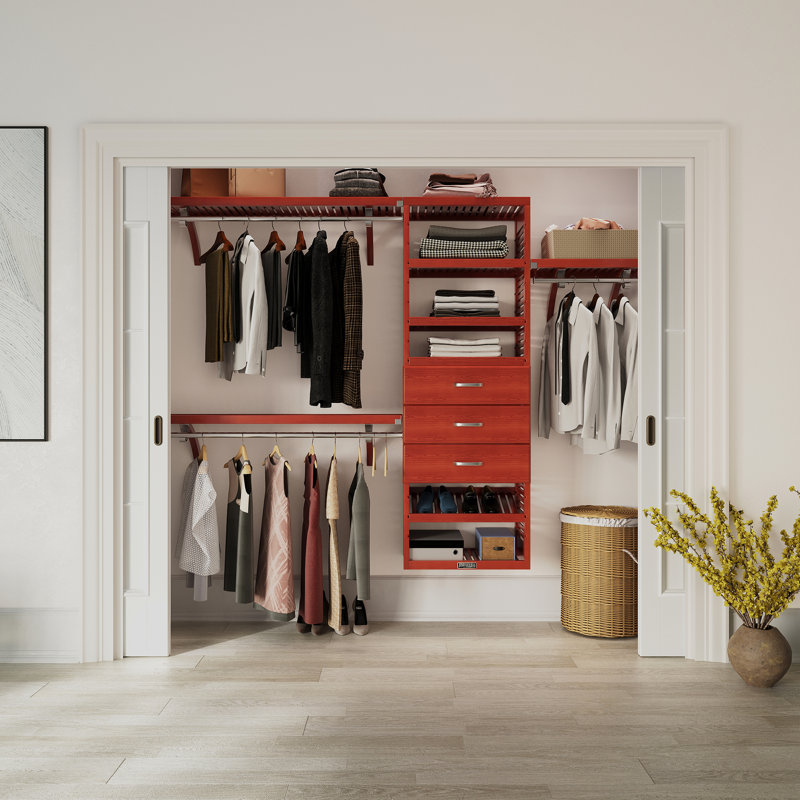 John Louis Home Solid Wood Reach-In Closet System with 3-Drawers, Red Mahogany