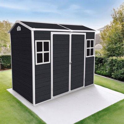 Remise de jardin extérieure en résine 8 pi x 4 pi avec plancher et 2 fenêtres, remise extérieure en plastique pour patio avec porte verrouillable
