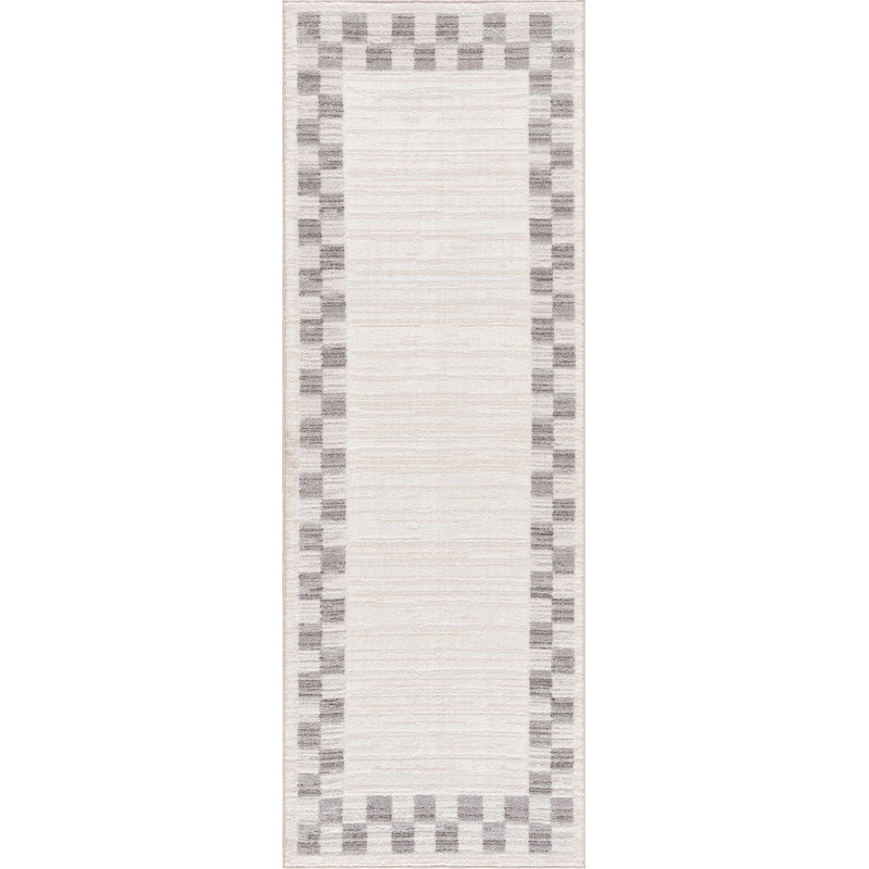 Bakersfield Machine Washable Modern Geometric Bordered Gray Area Rug, Runner 2'7" x 7'3"